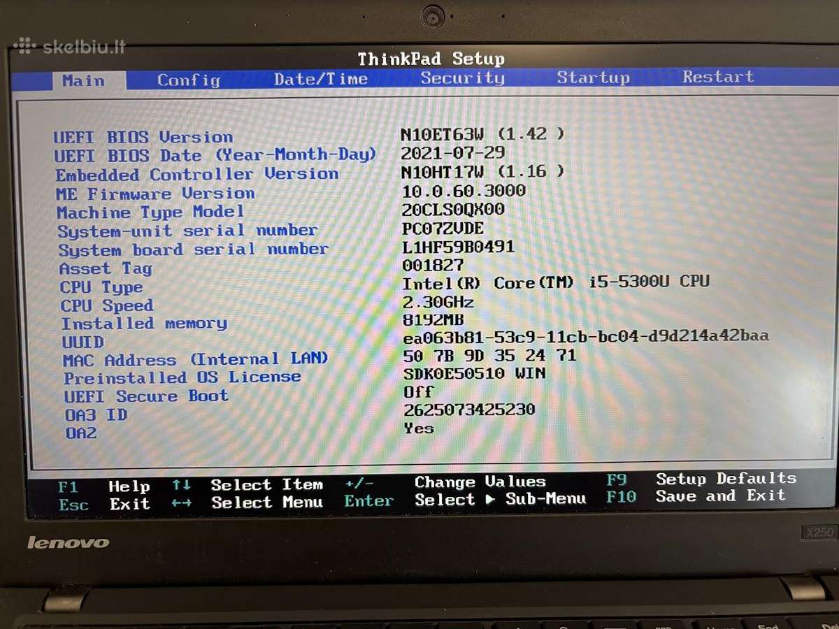 Lenovo Thinkpad X250/8/128/WiFi/bt/4G Win10pro - nuotraukos Nr. 6