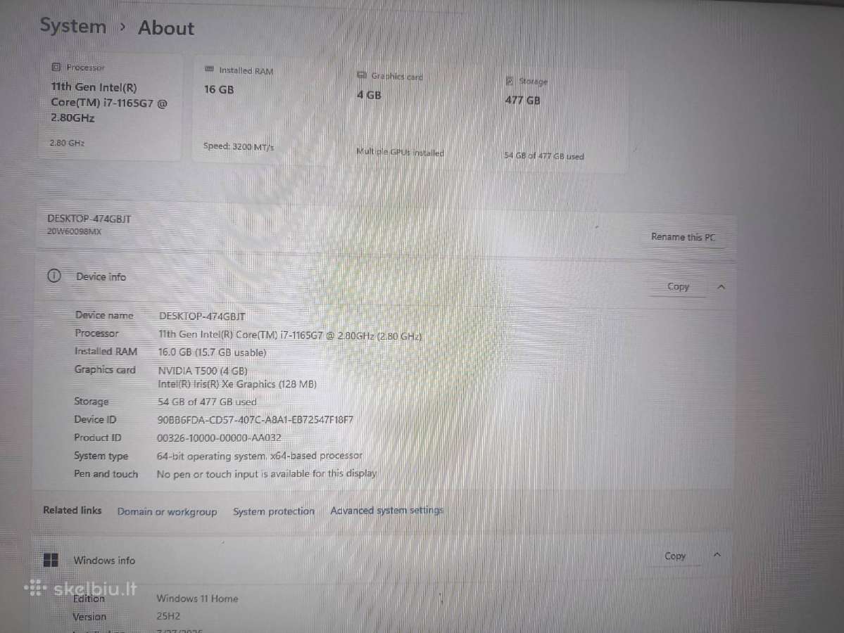 P15s 15.6 Ips i7-1165g7 16gb 512gb T500 4gb 12% - nuotraukos Nr. 4