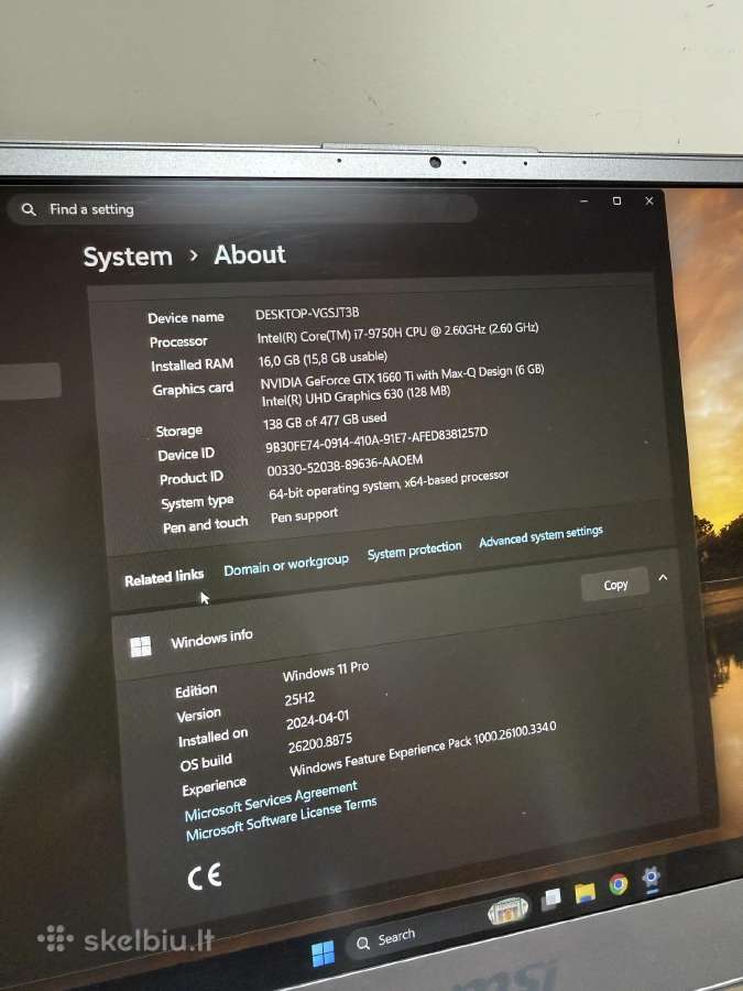 Msi Creator P65 /16 GB RAM/i7/gtx 1660ti/512 SSD - nuotraukos Nr. 12
