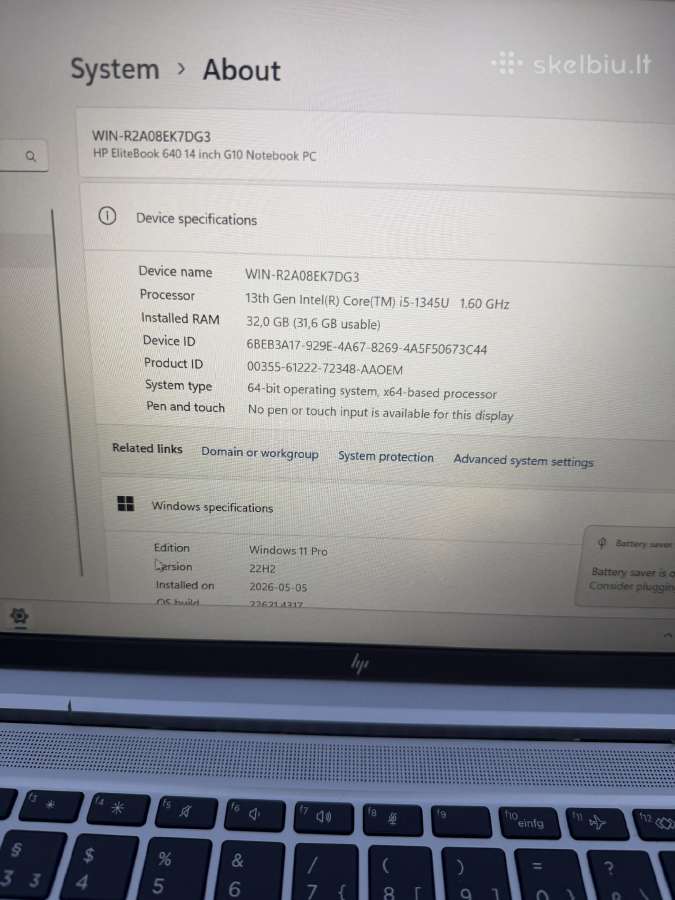 Hp 14" Elitebook 640 G10 i5-1345u 32gb 512gb SSD - nuotraukos Nr. 4