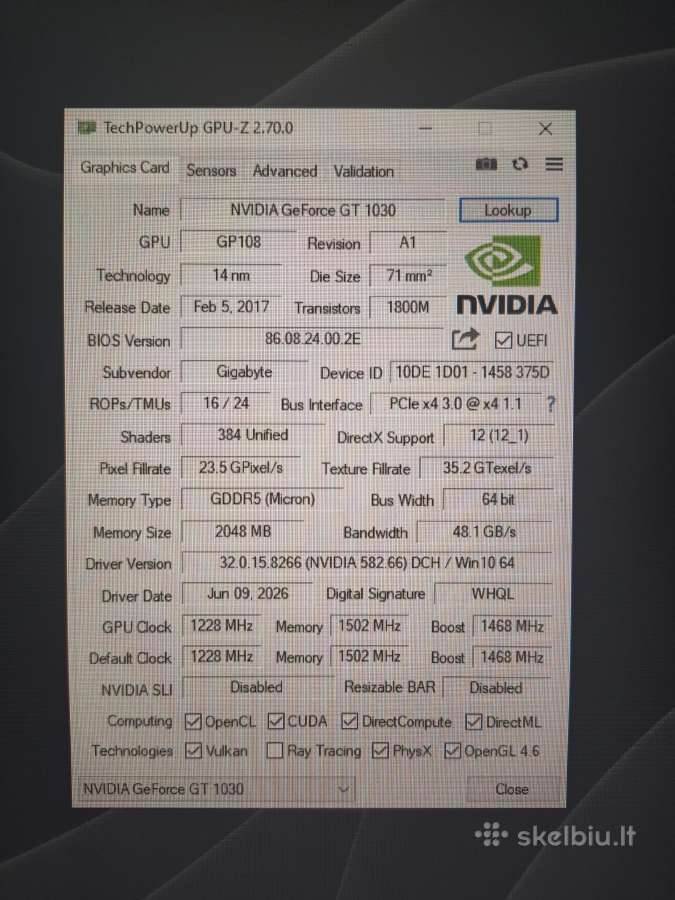 Nvidia 1030gt Gddr5 2gb low profile graphics card - nuotraukos Nr. 5