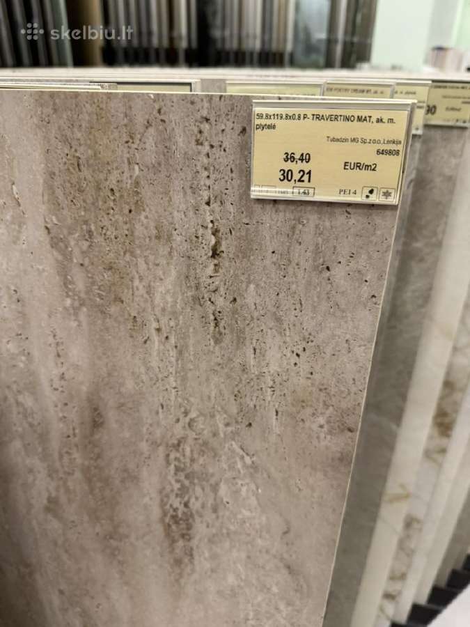 59.8x119.8x0.8 P. Travertino Mat, ak. m. plytelės - nuotraukos Nr. 2