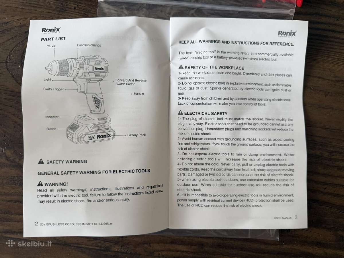 Belaidis smūginis grąžtas suktukas gręžtuvas Ronix - nuotraukos Nr. 17