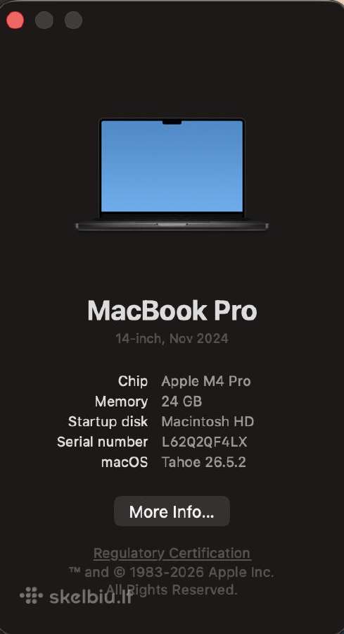 MacBook Pro 14 M4 Pro 24gb - nuotraukos Nr. 7