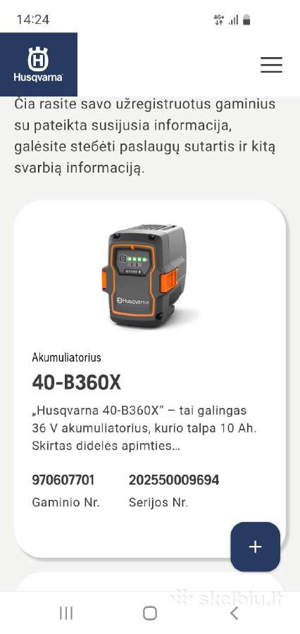 Husqvarna B330x baterija - nuotraukos Nr. 5