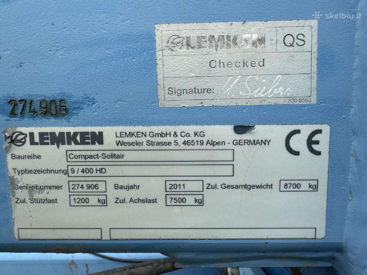 Lemken Compact-solitair 9/400 HD, 2011 m., 4m - nuotraukos Nr. 5