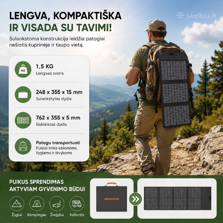 Nešiojama sulankstoma saulės baterija 45w su Usb-c - nuotraukos Nr. 2