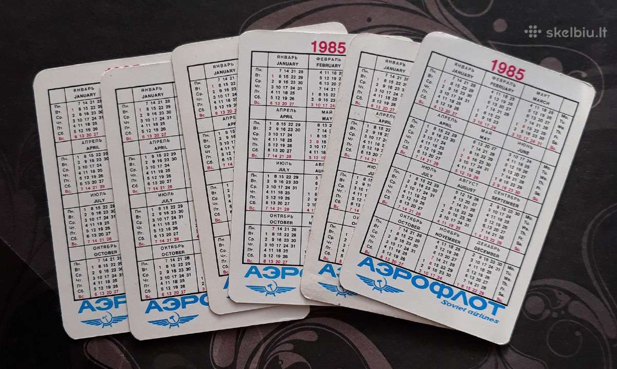 Kalendoriukas Aeroflot 1985 Rinkinys-6vnt - nuotraukos Nr. 2