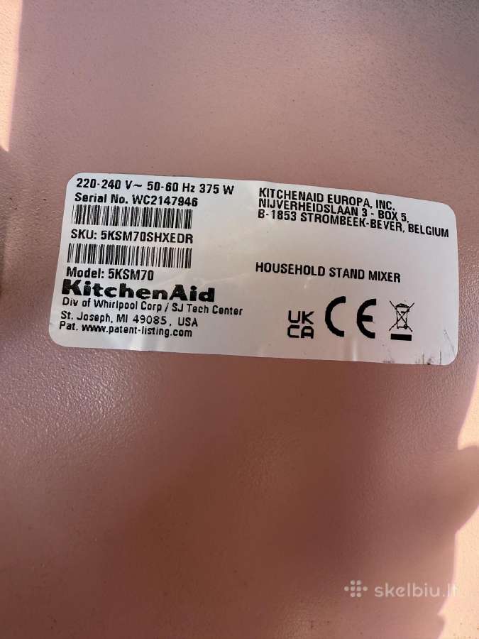 Parduodamas Kitchenaid Artisan 6,6 l 5ksm70shxedr - nuotraukos Nr. 6