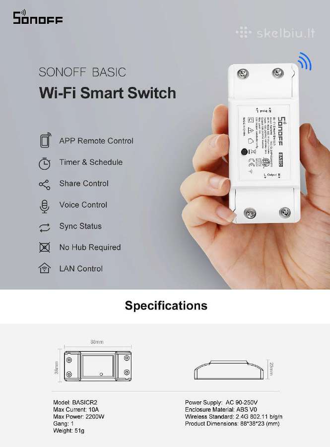 WiFi smart jungtukas Sonoff Basic R2 10a - nuotraukos Nr. 4