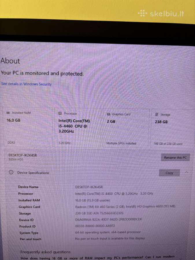 Asus Rx 460, 16gb RAM, i5-4460, 256 GB SSD - nuotraukos Nr. 5