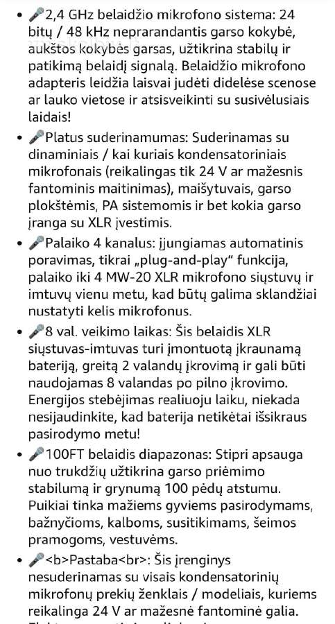 Lekato Mw-20 belaidžio mikrofono Xlr sistema - nuotraukos Nr. 11