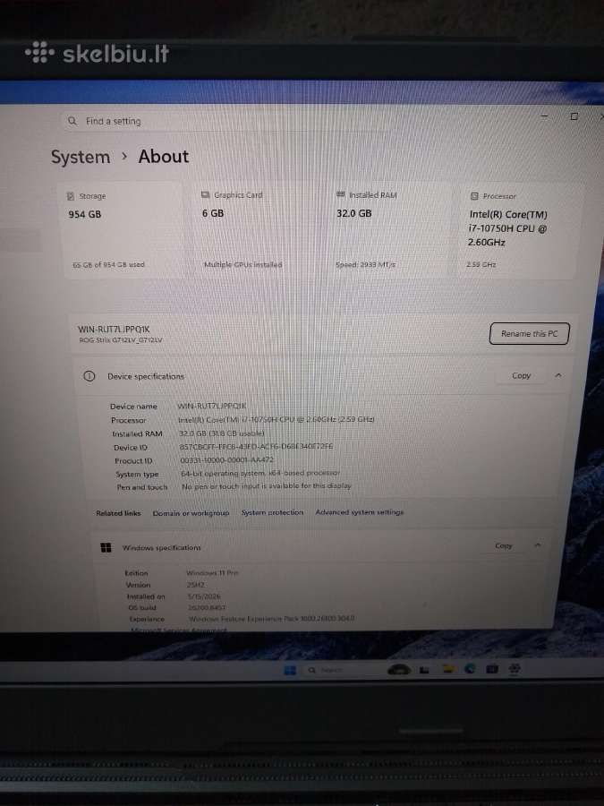 Gaming Rog Strix 17.3" 144hz - nuotraukos Nr. 4