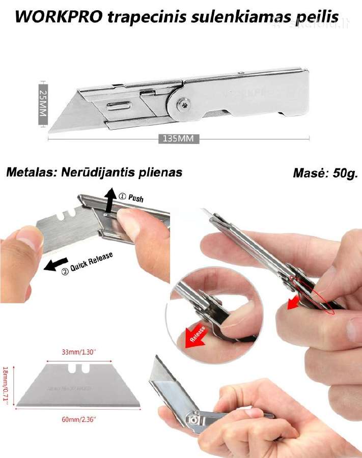 Atlenkiamas peilis Workpro - nuotraukos Nr. 7