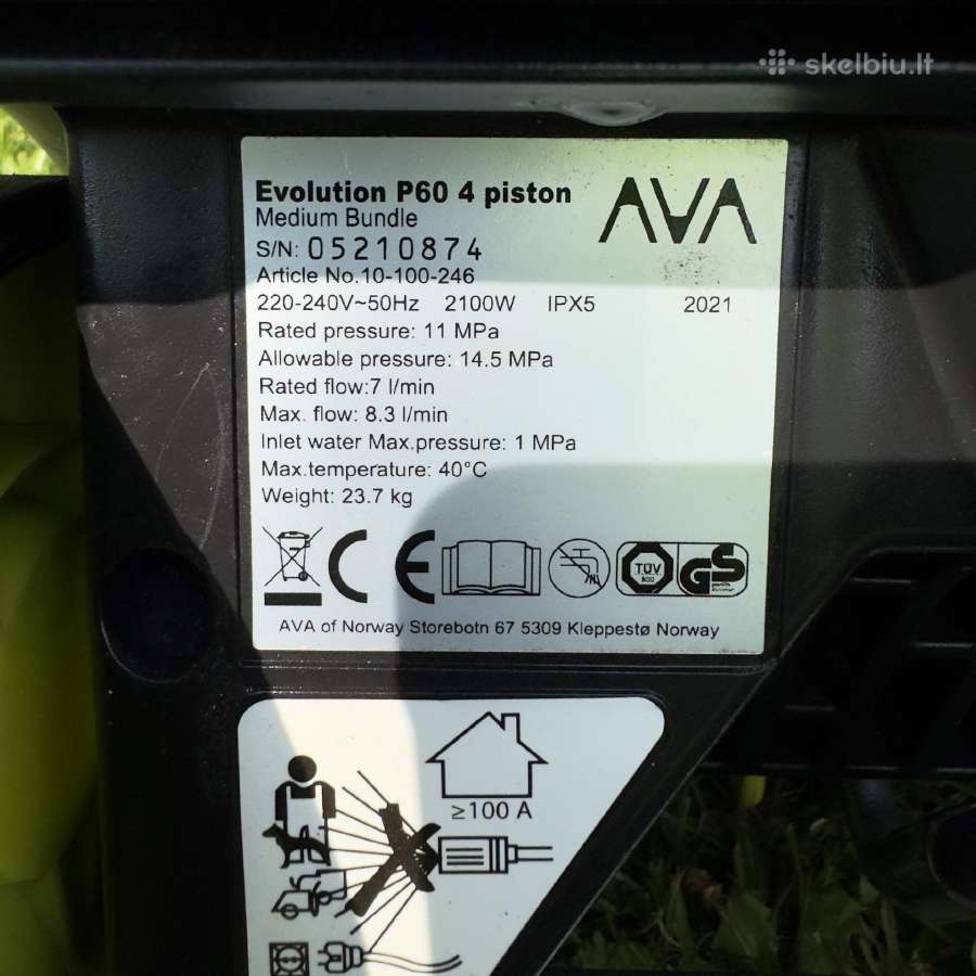 Parduodam AVA Evolution P60 aukšto slėgio aparata - nuotraukos Nr. 8