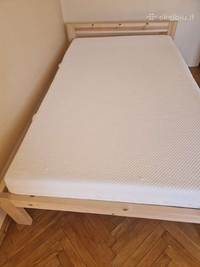 120 medinė lova su grotelėmis ir Ikea čiužiniu - nuotraukos Nr. 3