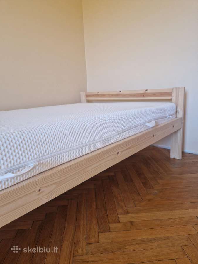 120 medinė lova su grotelėmis ir Ikea čiužiniu - nuotraukos Nr. 4