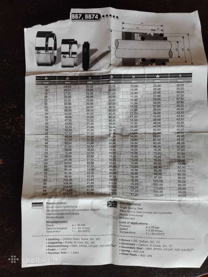 Billi mechaniniai sandarikliai siurbliams - nuotraukos Nr. 5