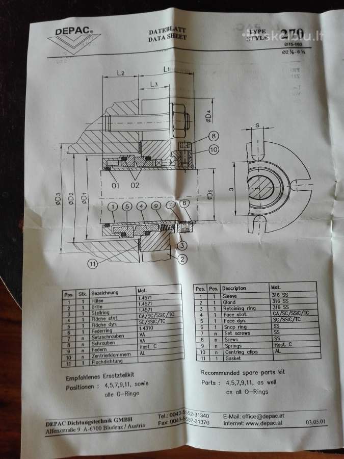 Depac mechanino sandariklio rem. komplektas - nuotraukos Nr. 5
