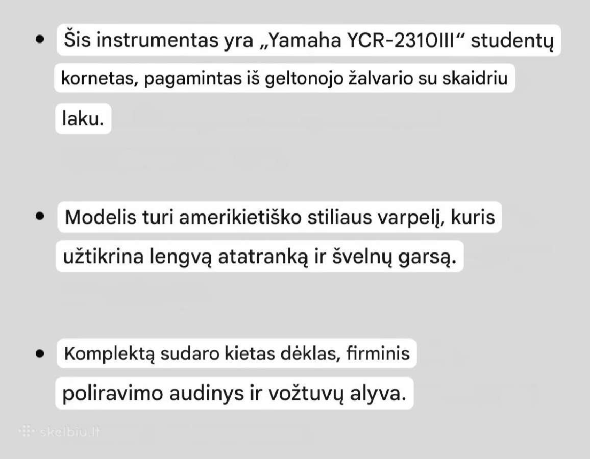 Yamaha kornetas - nuotraukos Nr. 4