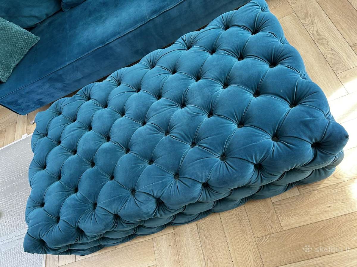 Veliūrinė sofa su pufu - nuotraukos Nr. 3