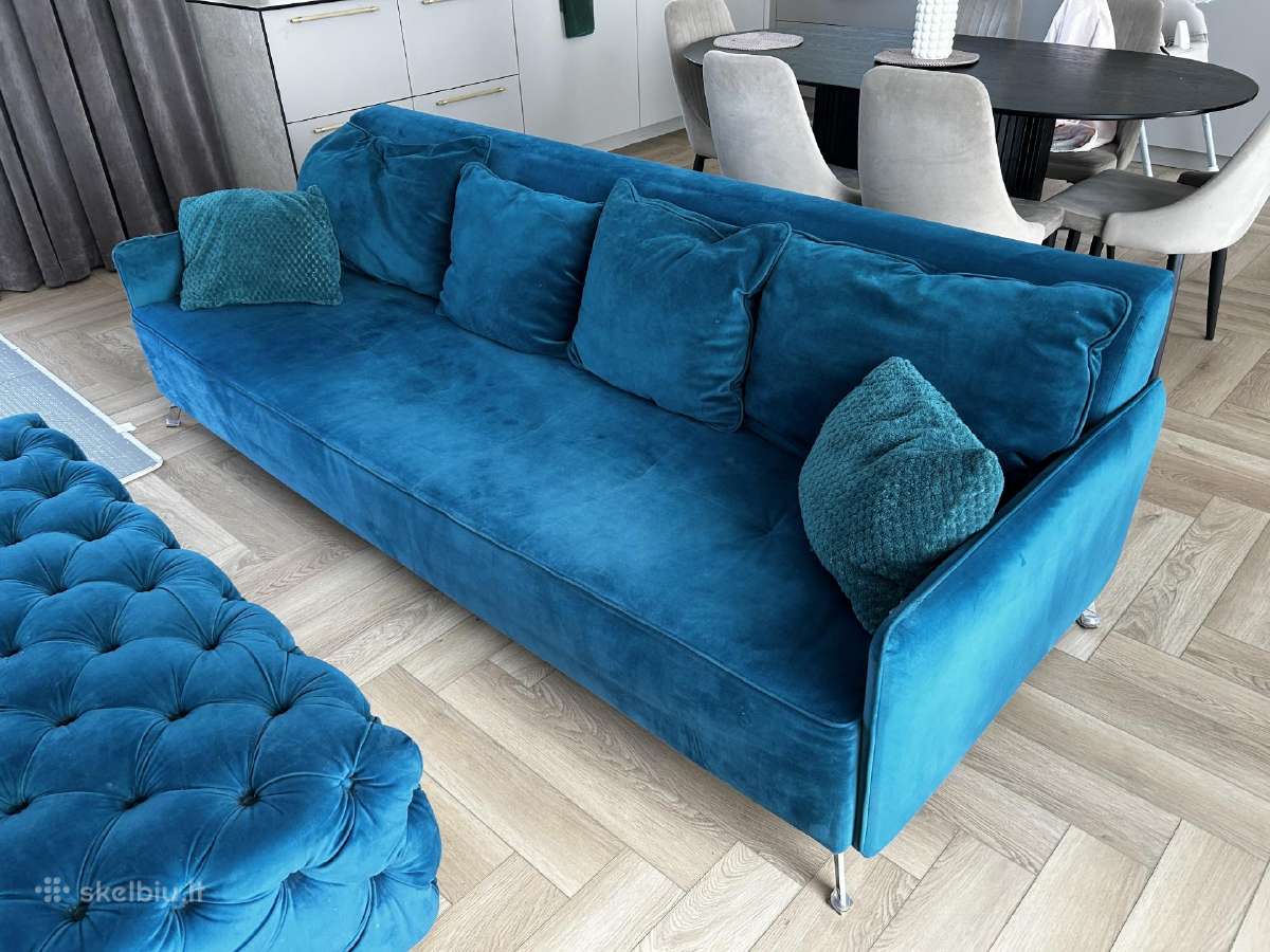 Veliūrinė sofa su pufu - nuotraukos Nr. 11