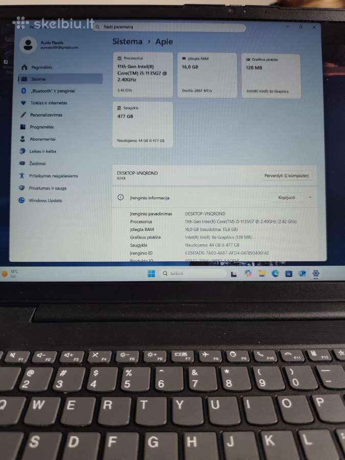 Lenovo V15 g2 I5-1135g7 16gb 500 SSD - nuotraukos Nr. 5