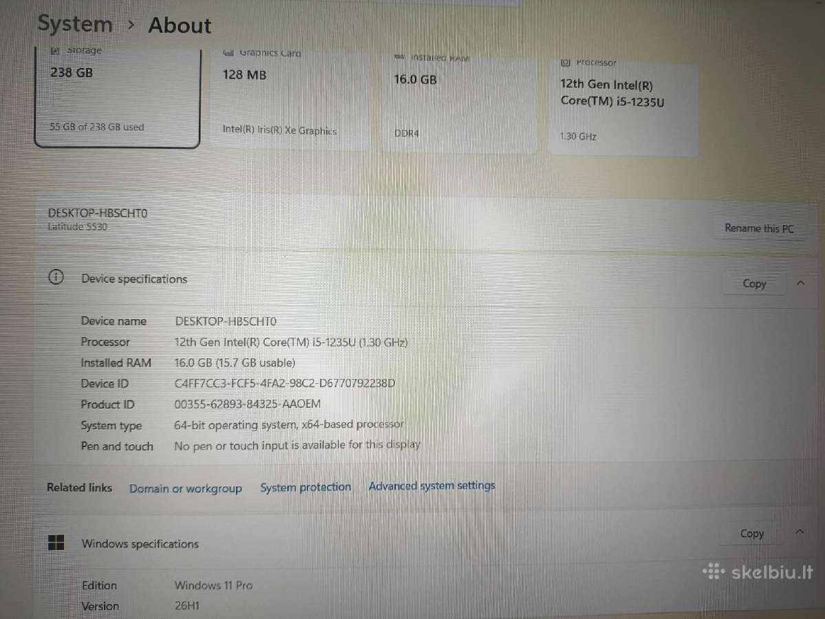 Latitude 5530 15.6 Fhd Ips i5-1235u 16gb 256gb SSD - nuotraukos Nr. 4