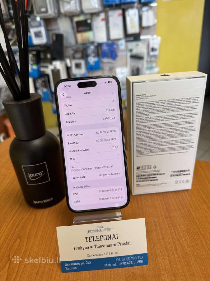 iPhone 14pro 256gb Black Su Garantija - nuotraukos Nr. 3