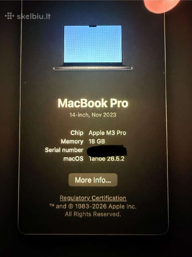 MacBook Pro 14 - M3 Pro Base, 18gb RAM, 512gb SSD - nuotraukos Nr. 14
