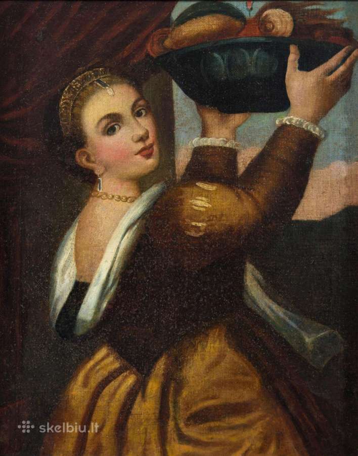 XVIII a. įtalų drobė - mergina su vaisių lekšte - nuotraukos Nr. 7