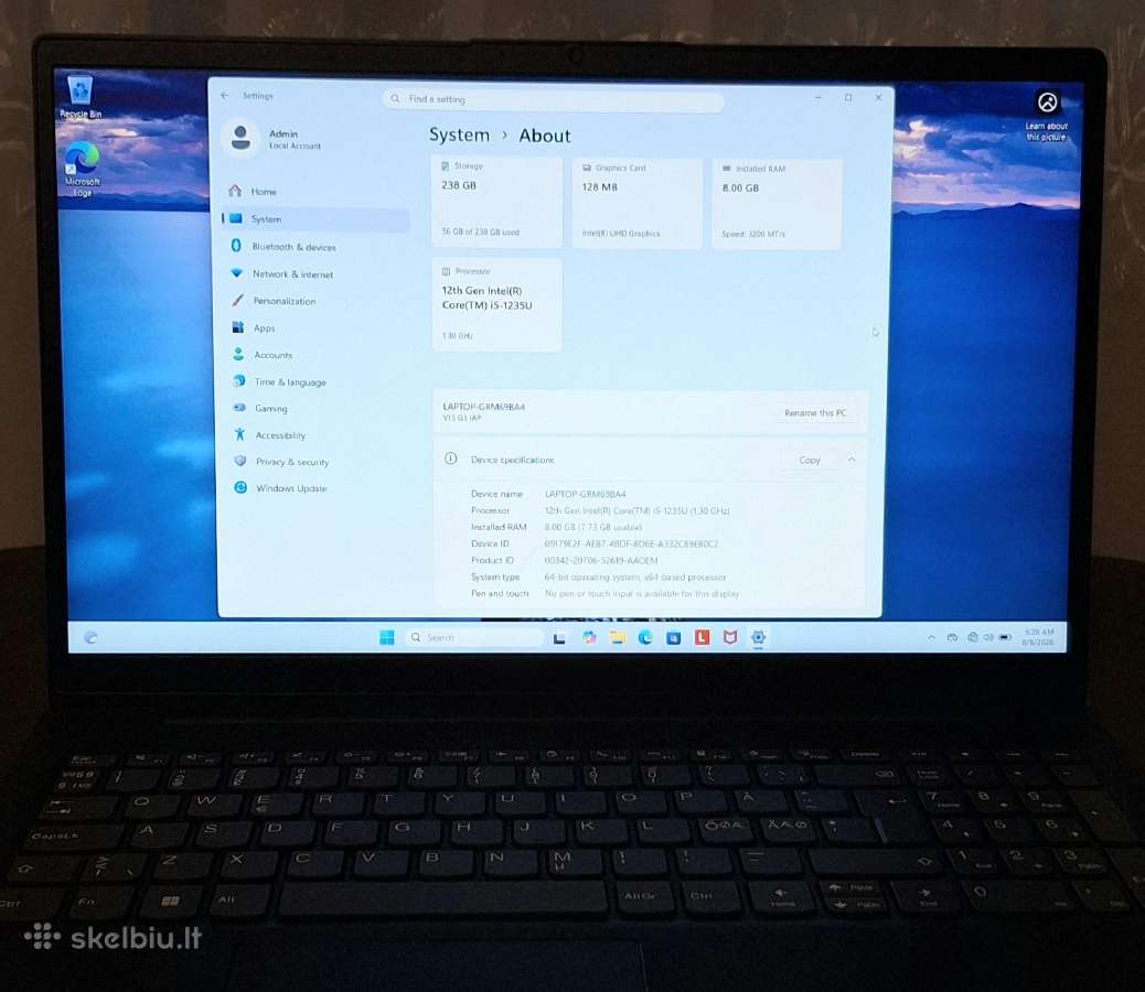 Nešiojamas kompiuteris Lenovo V15 G3 iap - nuotraukos Nr. 8