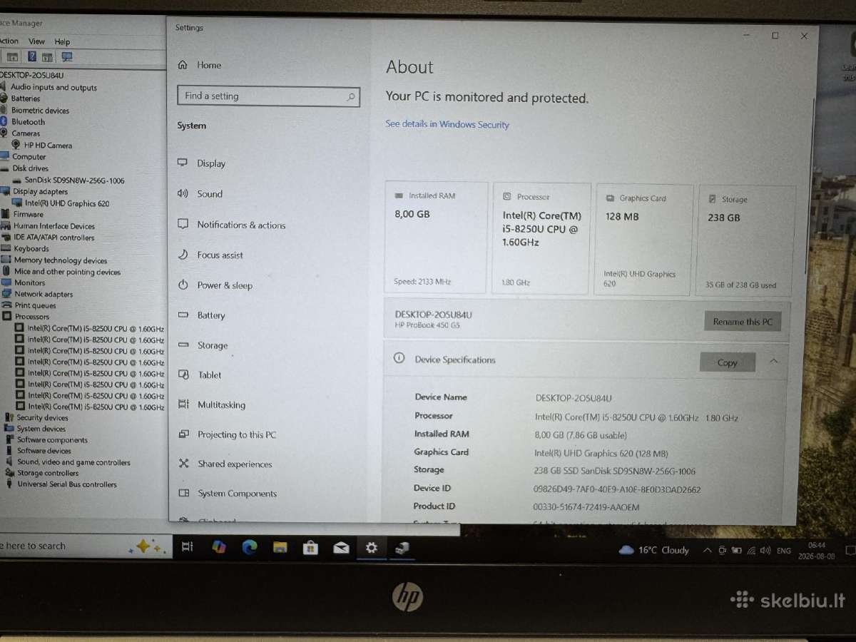 Hp Probook 450 G5 i5-8250u - nuotraukos Nr. 4