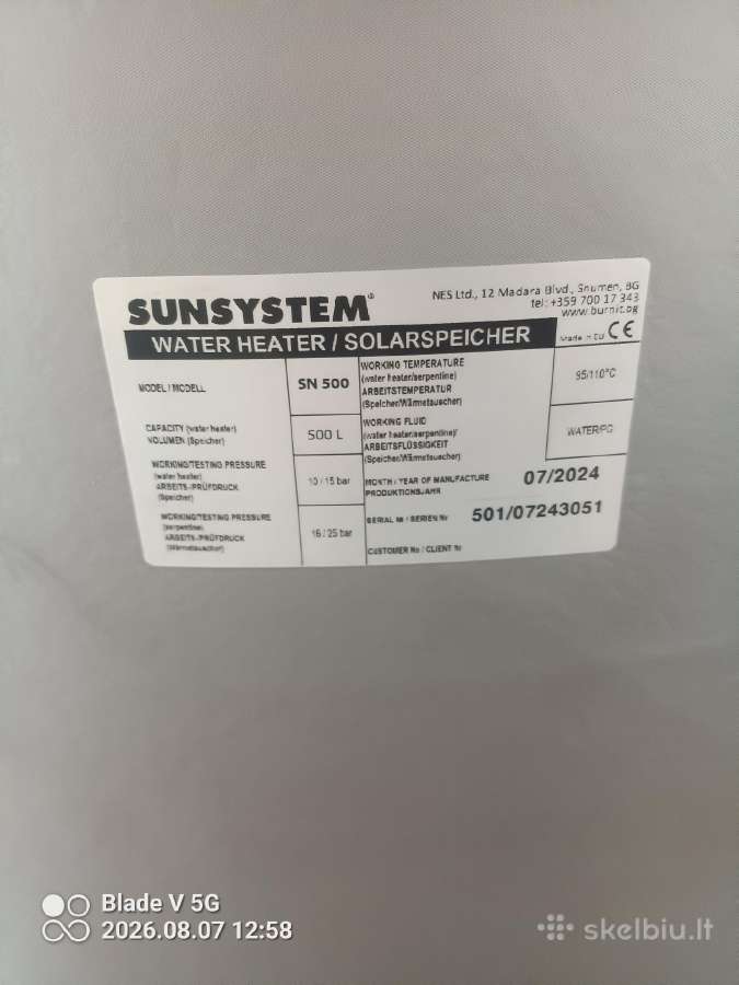 Vandens šildytuvas Sunsystem Sn 500 - nuotraukos Nr. 5