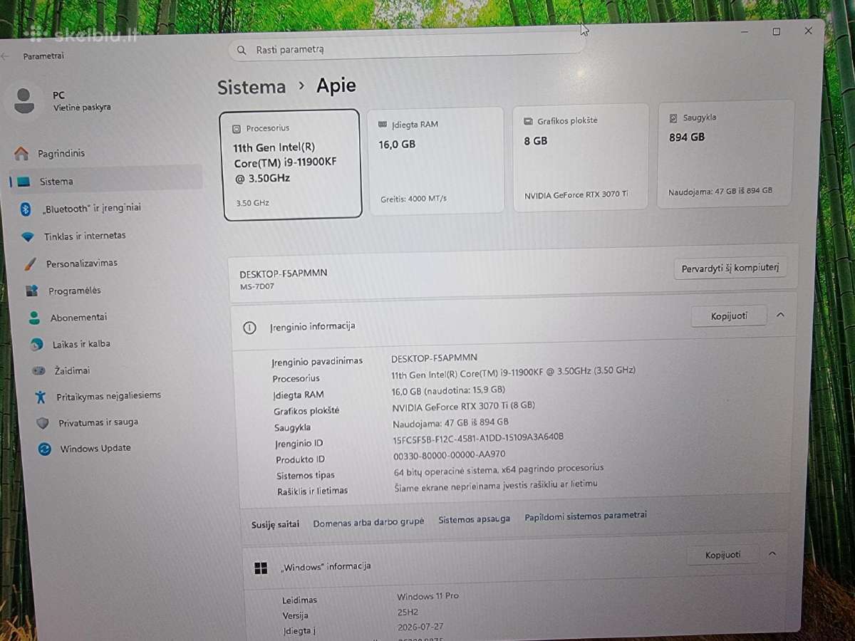 Gaming Pc I9 11900kf Rtx3070ti. - nuotraukos Nr. 7