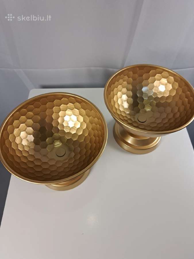 Auksinės metalinės vazos, 14 cm skersmens - nuotraukos Nr. 2