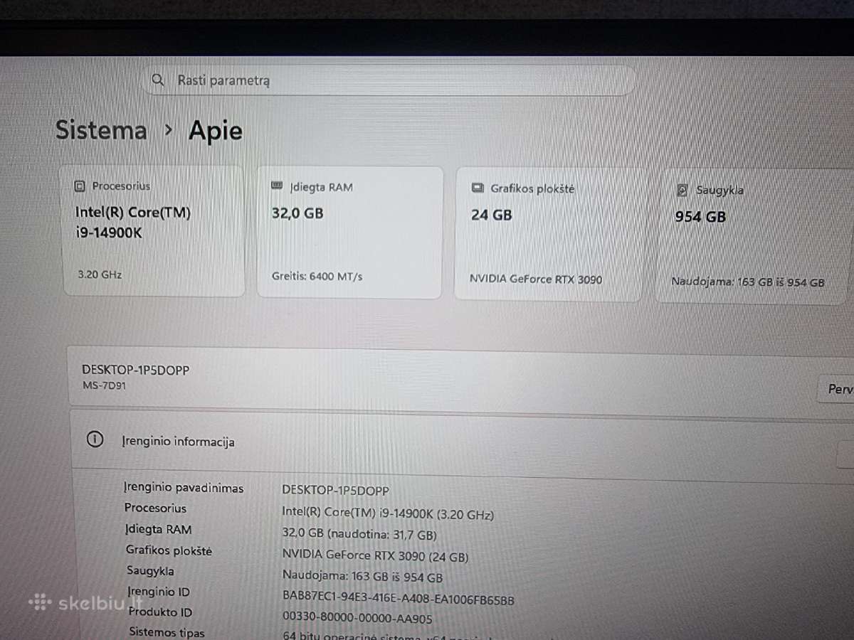**Intel i9 14900k Rtx3090 24gb Vram.** - nuotraukos Nr. 4