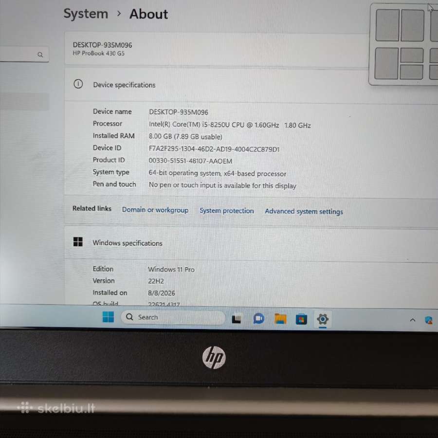 Hp probook 430 i5 8250u,8ram,128nvme+1tb - nuotraukos Nr. 7