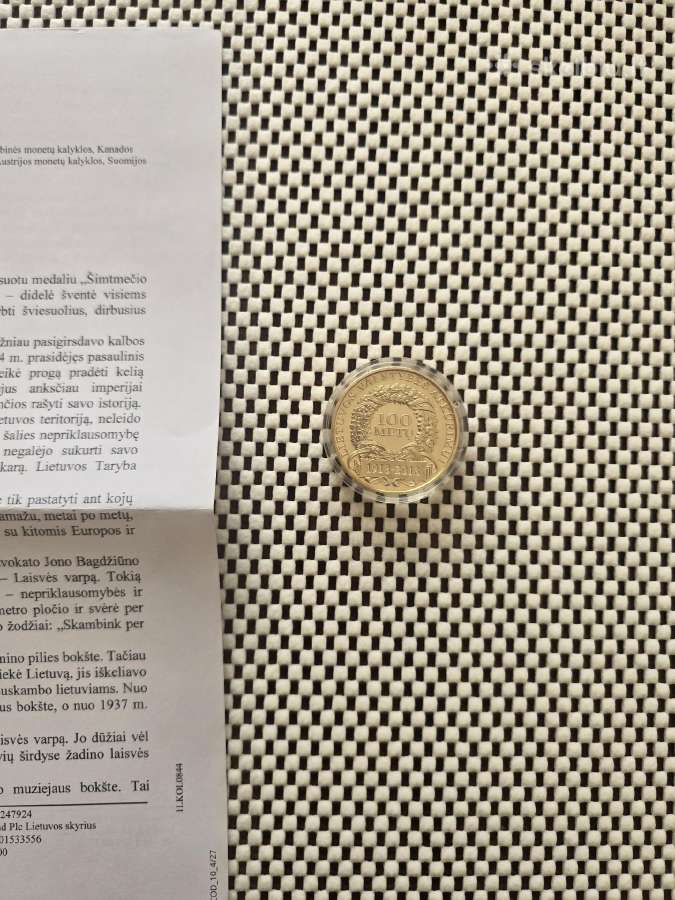 Moneta Lietuvos valstybės atkūrimui 100 metų - nuotraukos Nr. 2