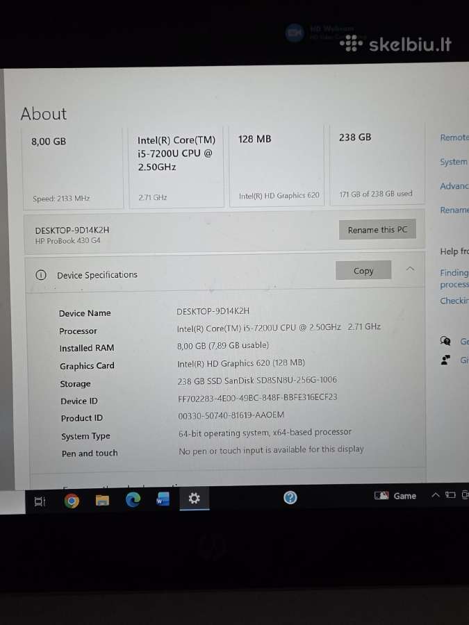 Hp probook 430 G4 i5 8gb SSD - nuotraukos Nr. 9