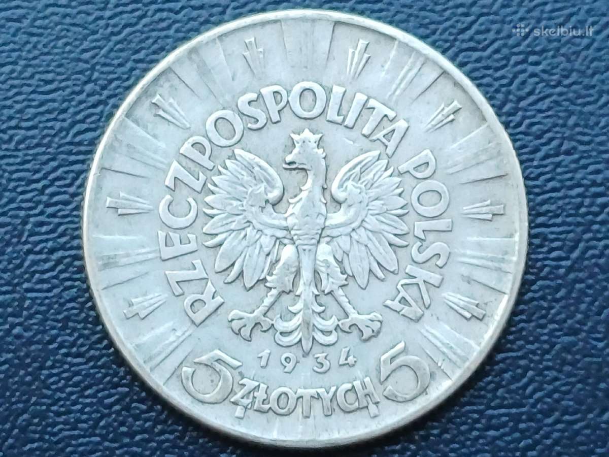 5 zlotai 1934m. Lenkija sidabras - nuotraukos Nr. 2