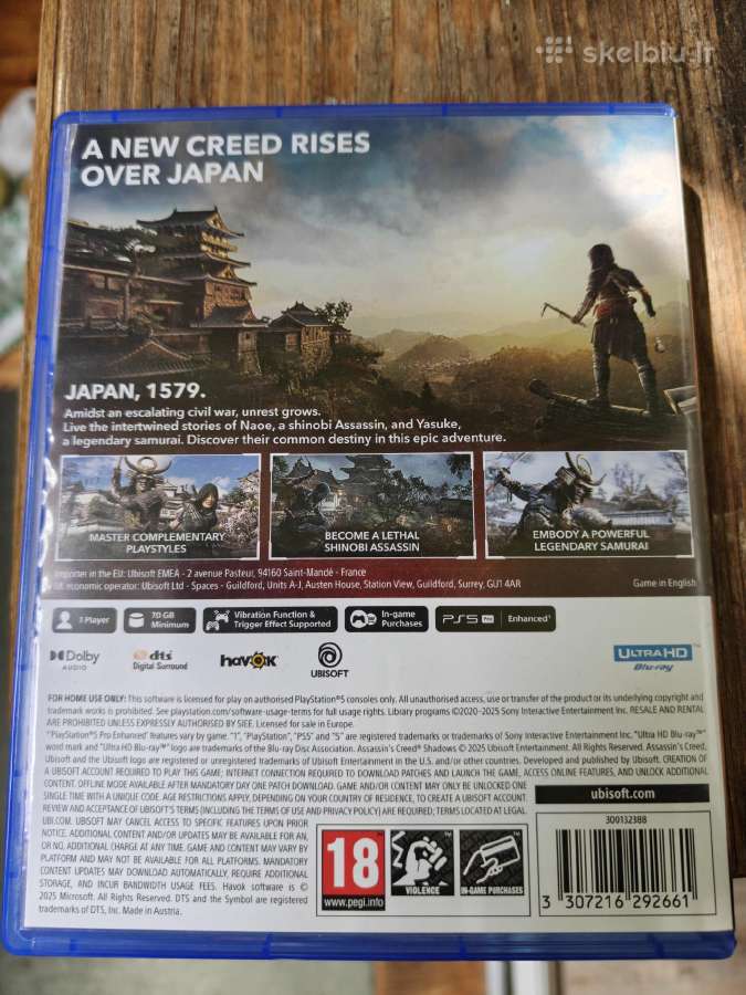 Ps 5 Assassins Creed Shadows būklė 10/10 - nuotraukos Nr. 3