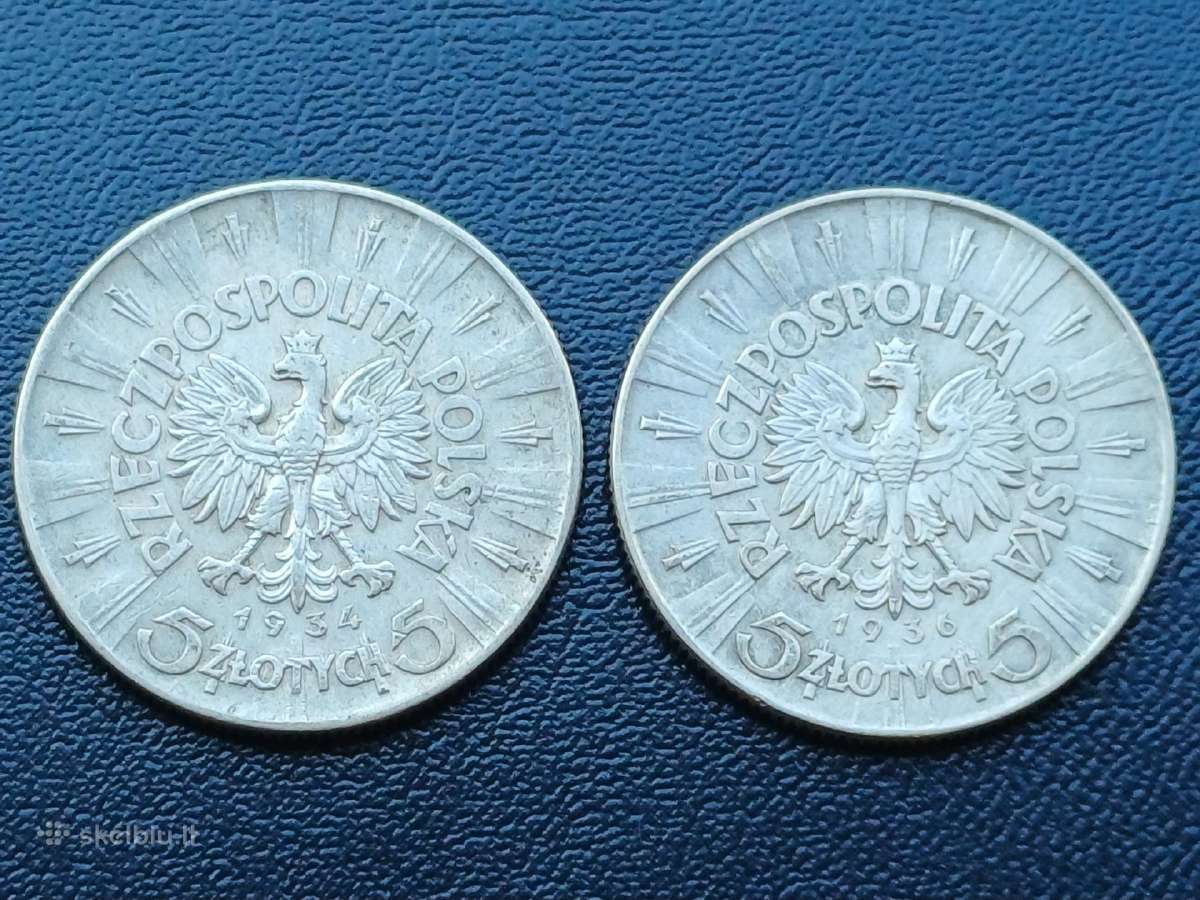 5 zlotai 1934,36m. Lenkija sidabras - nuotraukos Nr. 2