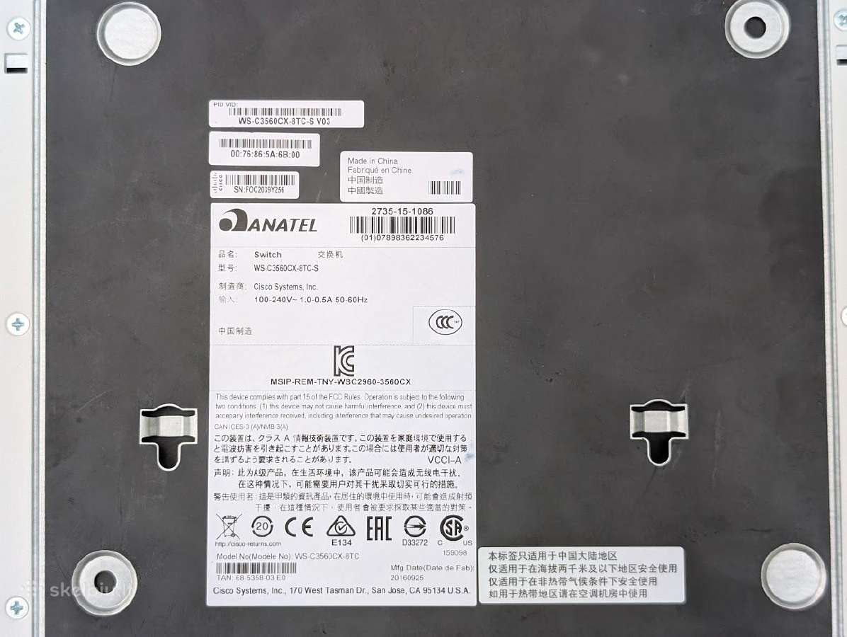 Cisco Catalyst Ws-c3560cx-8tc-s Layer 3, Fanless - nuotraukos Nr. 3
