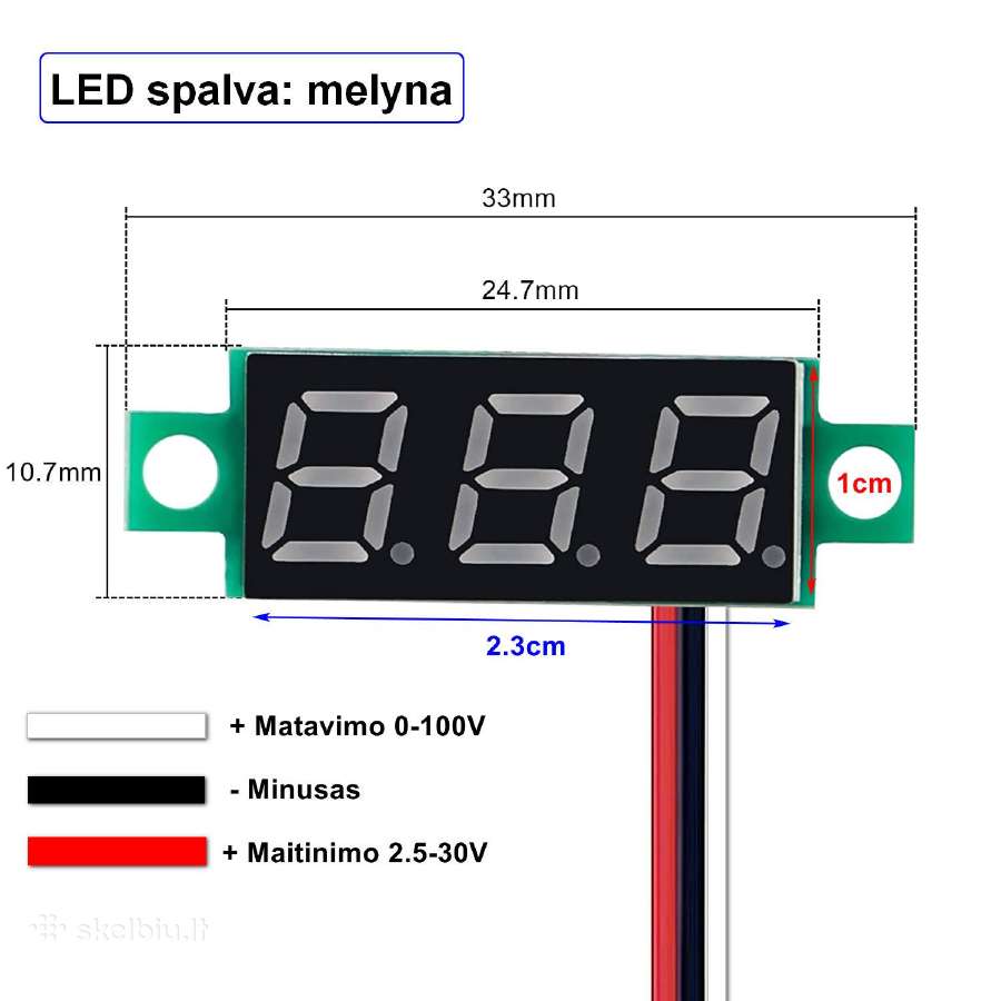 LED voltmetras Dc 0-100v - nuotraukos Nr. 3