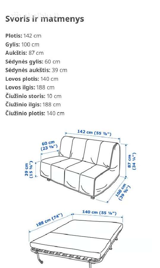 Parduodama dvivietė sofa-lova - nuotraukos Nr. 3