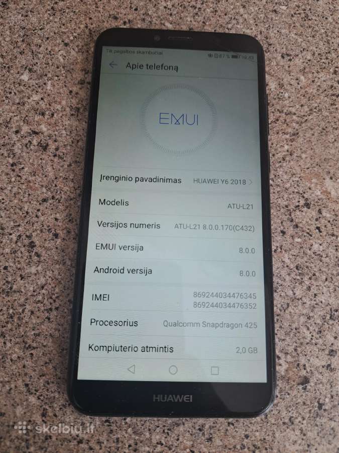 Parduodu telefona Huawei Y6 2018m. - nuotraukos Nr. 2