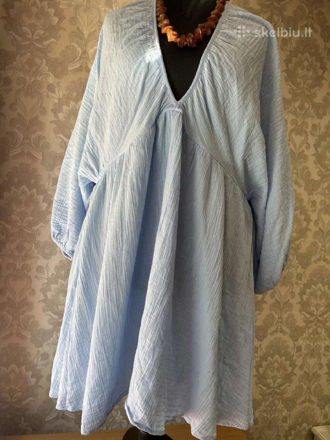 H&m švelniai žydra medvilninė suknelė XXL - nuotraukos Nr. 4