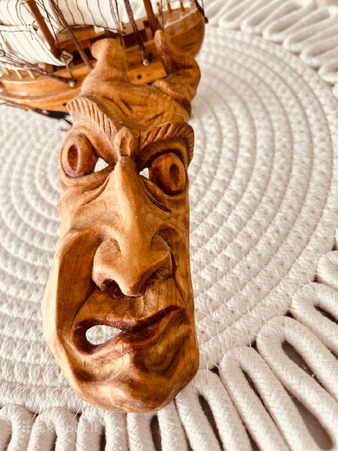 Rankų darbo medinė kaukė su ragais - nuotraukos Nr. 4