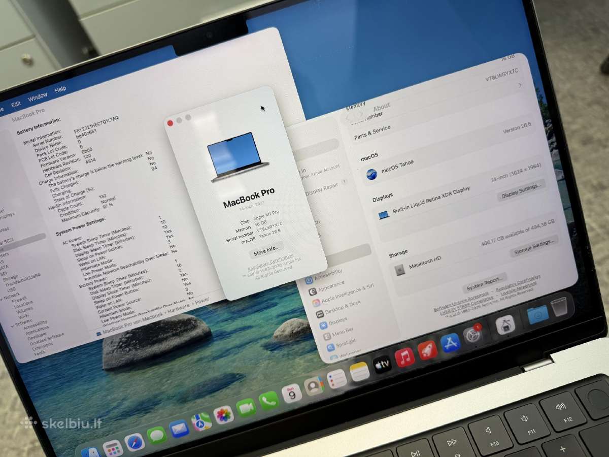 MacBook Pro 14" (2021) M1 Pro/16gb/512gb 97% bat - nuotraukos Nr. 7